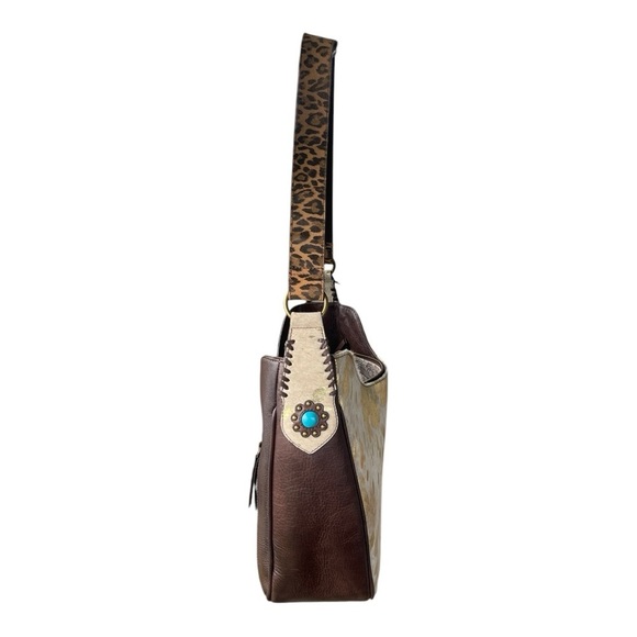 Nocona Conceal Carry Women’s Bag AspenTote Spotted Foil Calf Hair Leopard Strap - Picture 10 of 14